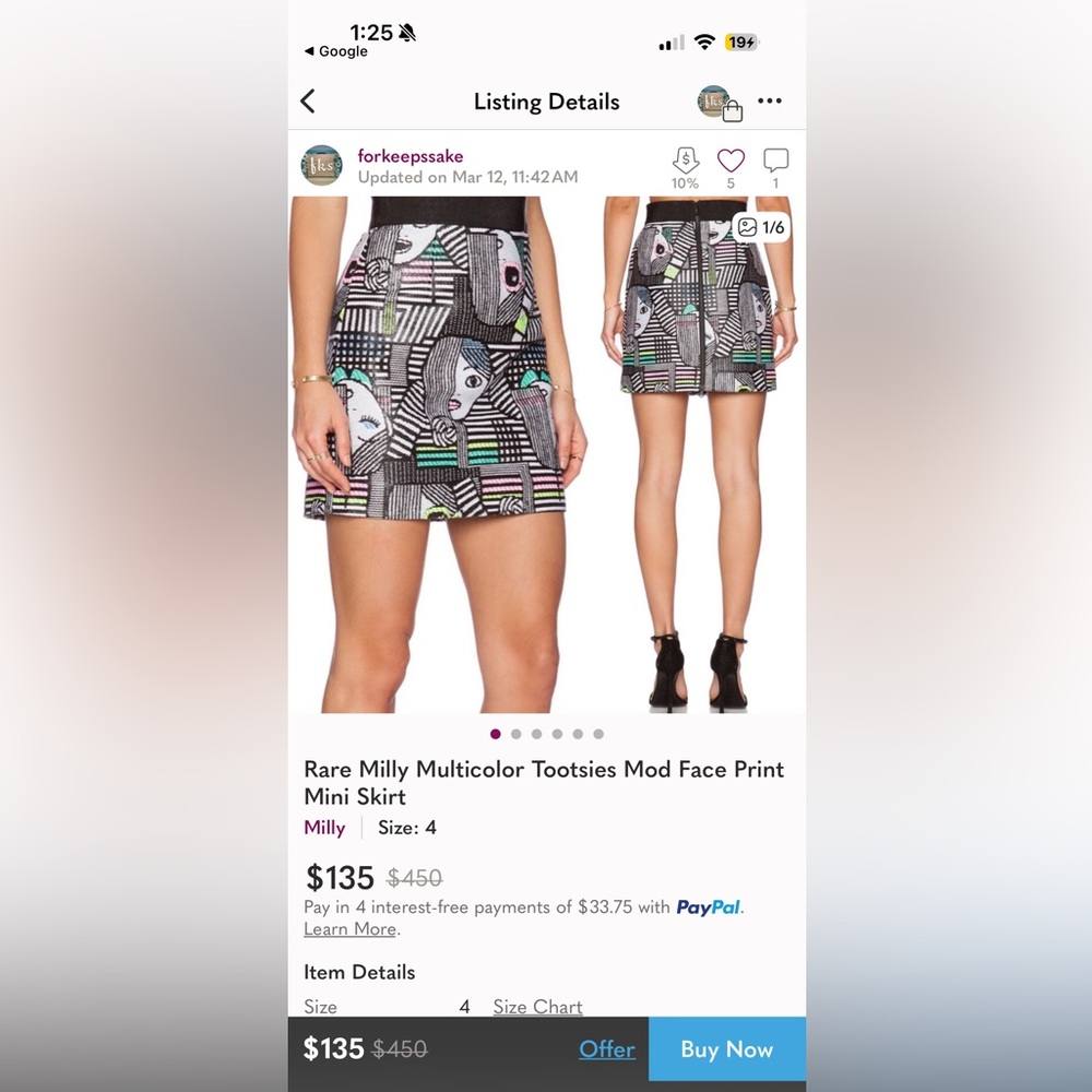 Milly Graphic Mod Face Mini Skirt in Black with Pink, Green & Blue Accents
